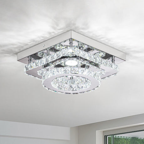 Crystal Ceiling Light Fixture LED Crystal Chandelier Kitchen Lights Ceiling Crystal Flush Mount Ceiling Light Small Bedroom Chandelier Modern Chandelier for Hallway Bathroom Entryway Chandelier Light DSLITING