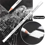 qianshan 2 Pcs Black White Color Charcoal Pencils, Professional Hight Quality Sketch Highlight Charcoal Wooden Pencils for Artist Drawing, Sketching, Blending, 2 Colors of 1 Black, 1White qianshan