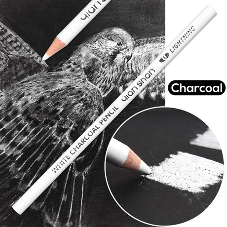 qianshan 2 Pcs Black White Color Charcoal Pencils, Professional Hight Quality Sketch Highlight Charcoal Wooden Pencils for Artist Drawing, Sketching, Blending, 2 Colors of 1 Black, 1White qianshan