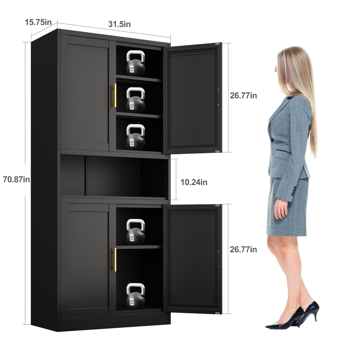 winiowa 71" Tall Kitchen Pantry Storage Cabinet, Metal Bathroom Storage Cabinet with Doors and Adjustable Shelves,Black Kitchen Cabinets with Microwave Stand, Large Cupboard for Bathroom Dining Room winiowa