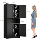 winiowa 71" Tall Kitchen Pantry Storage Cabinet, Metal Bathroom Storage Cabinet with Doors and Adjustable Shelves,Black Kitchen Cabinets with Microwave Stand, Large Cupboard for Bathroom Dining Room winiowa