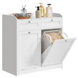 VASAGLE Bathroom Laundry Cabinet with Basket, with 2 Drawers and 2 Hidden Laundry Hampers, Freestanding, Tilt-Out Laundry Baskets with Handles, 31.1 x 15.8 x 31.5 Inches, Cloud White UBBC751W01 VASAGLE