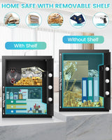 2.5 Cuft Fireproof Safe Box, Home Safe with Fireproof Waterproof Bag, Anti-Theft Digital Security Safe Box with Smart Alert System, Removable Shelf, Mute Function, Personal Safe Box for Money Jewelry FOWORE