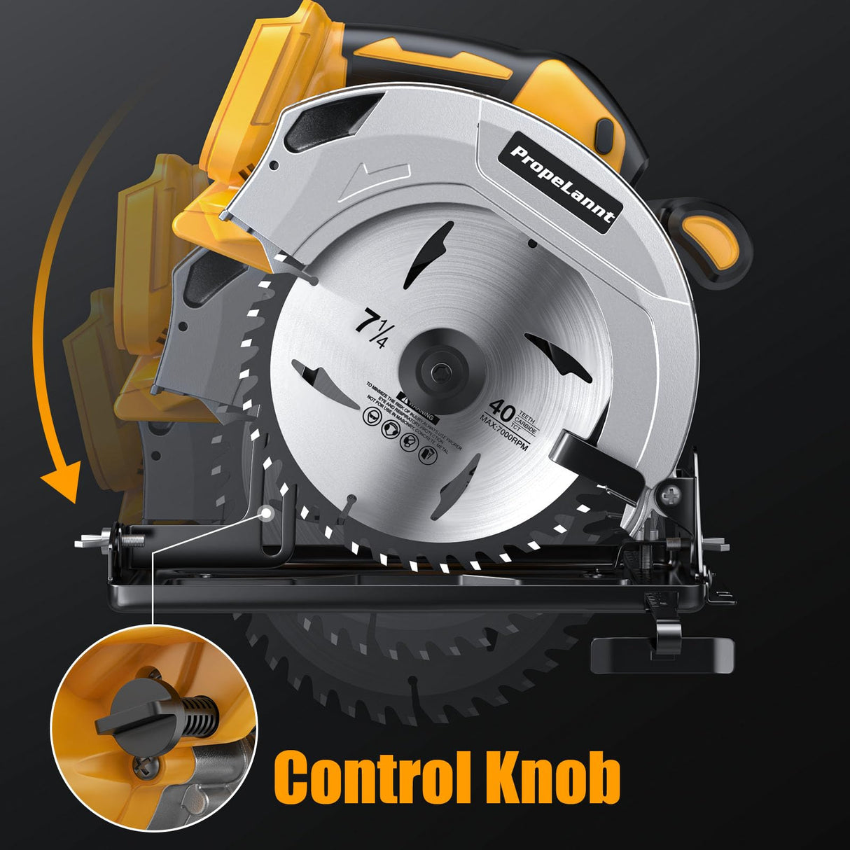 Circular Saw for Dewalt 20V MAX Battery, 7-1/4 Inch Power Wood Saws with Brushless Motor, 0-50 Degree Bevel Capability, Electric Saw for Wood Cutting Plastic(No Battery) PropeLannt