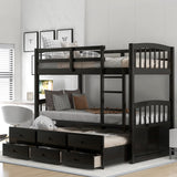 Harper & Bright Designs Twin Over Twin Bunk Bed with Trundle and Storage, Solid Wood Bunk Bed Frame with 3 Drawers for Kids, Teens, Adults (Espresso) Harper & Bright Designs