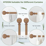 HTZON Wood Curtain Rods for Windows 48 to 84 Inch,1 Inch Wood Grain Ball Adjustable Curtain Rod,Boho Heavy Duty Curtain Rods,Farmhouse Rustic Single Window Curtains Rods,Brown Drapery Rods Set 36-88" HTZON