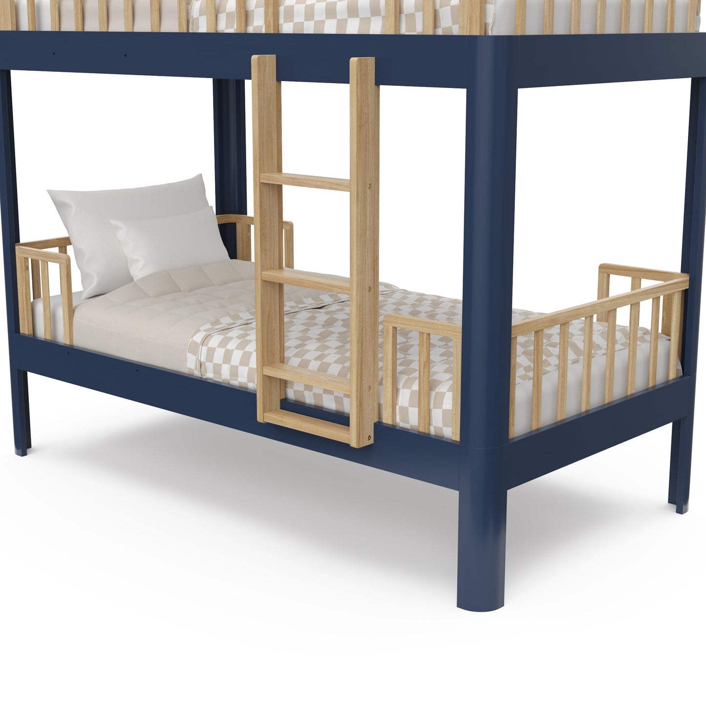 Storkcraft Next Santos Twin-Over-Twin 5-in-1 Convertible Bunk Bed (Midnight Blue with Natural) – GREENGUARD Gold Certified, Converts to Loft Bed and Twin Beds, Modern Style for Kids Room