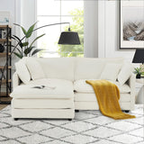 SoarFlash Chenille Sectional Sofa, Comfy L Shaped Modular Coush Sofa with Ottoman, Modern 2 Seat Couch Deep Seat Sofa Set for Living Room,White SoarFlash