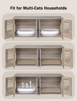 DINZI LVJ Litter Box Enclosure for 2 Cats, Hidden Litter Box Furniture with Double Rooms, Dual Cat Litter House, Front Doors, 47.2" Wooden Hidden Cat Washroom, Side End Table, TV Stand, Greige DINZI LVJ