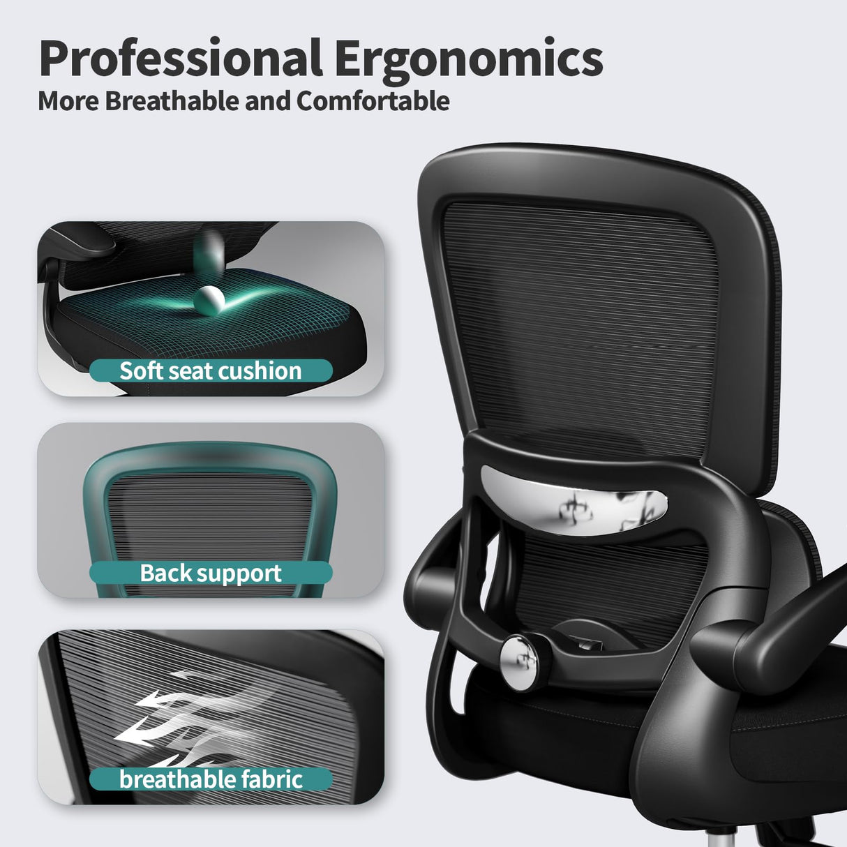 TRALT Office Chair - Ergonomic Desk Chair with Adjustable Lumbar Support, Mesh Computer Chair, Executive Chair for Home Office Comfortable Lumbar Support (Black) TRALT