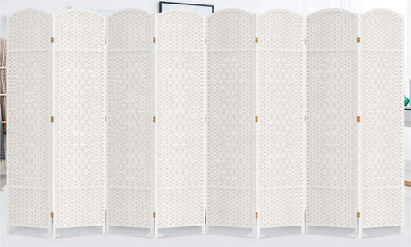 Duraspace 8 Panels Room Divider 6 FT Tall Weave Fiber Privacy Screen Freestanding Double Hinged Folding Screen Extra Wide Room Dividers for Patio Privacy (Off White) DURASPACE
