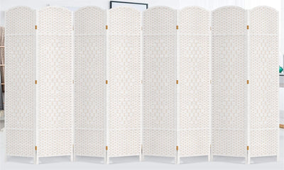 Duraspace 8 Panels Room Divider 6 FT Tall Weave Fiber Privacy Screen Freestanding Double Hinged Folding Screen Extra Wide Room Dividers for Patio Privacy (Off White)