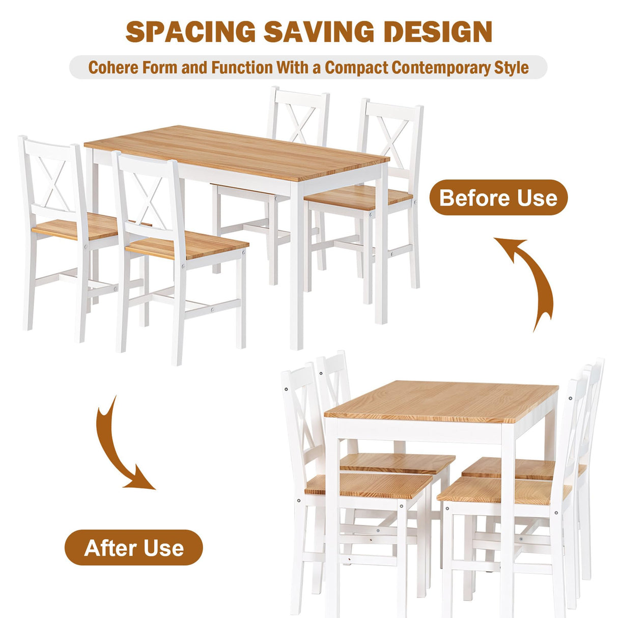 SogesPower Dining Table Set for 4, 5-Piece Wood Kitchen Dining Table Set with 4 Chairs for Kitchen Dining Room Restaurant Small Space, 47" White&Oak SogesPower