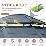 EROMMY 12'x14' Hardtop Gazebo, Double Roof Metal Canopy with Aluminum Frame, Netting and Shaded Curtains Included Permanent Outdoor Pavilion Gazebos for Patio, Backyard, Deck and Lawns EROMMY