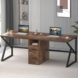 IBF 79" Two Person Office Desk,Large Double Long Pc Desk with File Drawer, 2 Person Computer Desk with Storage Cabinet Shelf, Industrial Wood Modern Work Dual Computer Table for Home, Rustic Brown IBF
