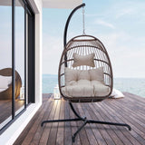 NICESOUL® Egg Chair Indoor Outdoor Patio Wicker Hanging Chair with Stand, Swing Egg Chairs All Weather Resistant with Thicken Comfy Cushions, 350lbs Capacity for Bedroom Balcony Brown NICESOUL
