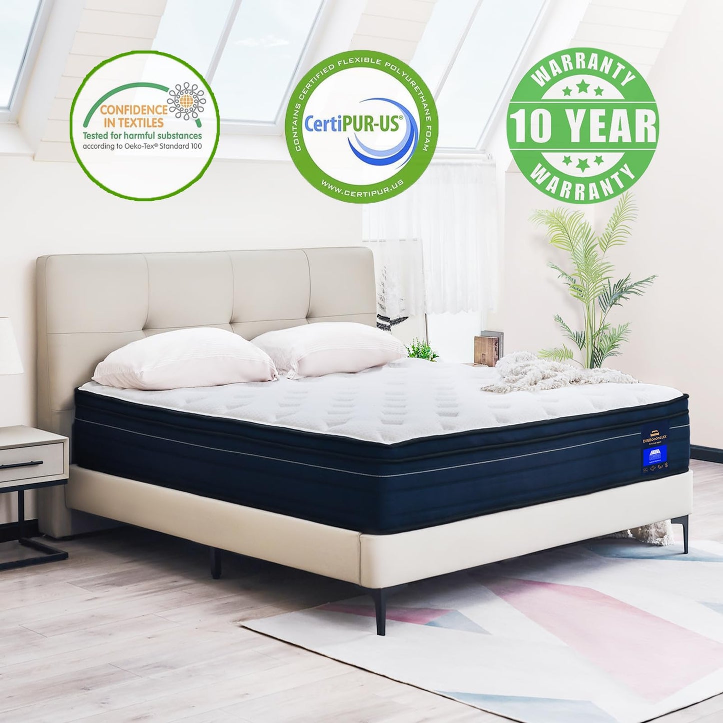 DINBooonLUX Queen Mattress,12 Inch Memory Foam Hybrid Mattress in a Box, Motion Isolation Individually Pocke Coils Mattress,Pressure Relief,Back Pain Relief,Breathable,Medium Firm Non-Fiberglass