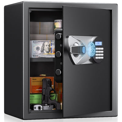 BlackSmith Biometric Handgun Safe 1.8 Cubic Feet Home Safe Quick Access Fingerprint Security Lock Box for Money Firearm Valuables with Dual Alarm System Fireproof Bag and Removable Shelf