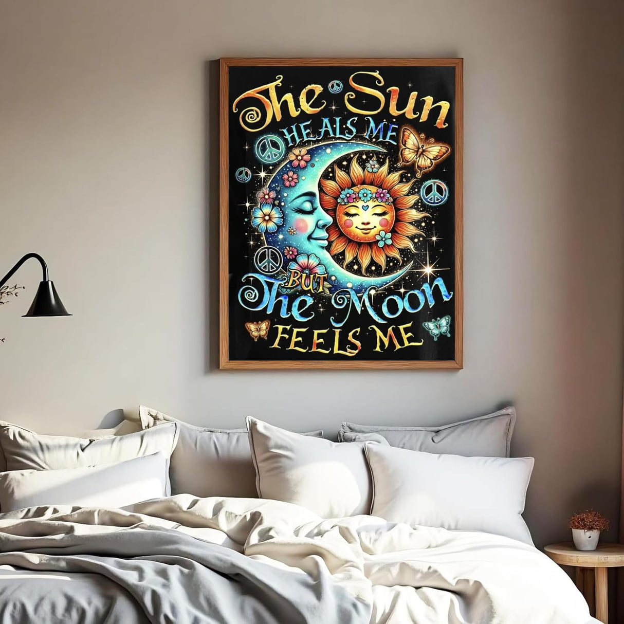 DIY 5D Diamond Painting Kit, Celestial Sun Moon Peace Design, Round Full Drill Crystal Art, Black Background Wall Decor, 12x16 Inch WGSMGL