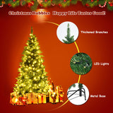 Goplus 5ft Prelit Half-Shape Christmas Tree, Premium 290 PVC Needles Artificial Tree, with 250 LED Lights, Metal Stand, for Xmas Indoor Decoration Goplus