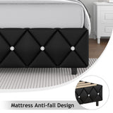 Twin Bed Frame, Faux Leather Platform Bed with Upholstered Diamond Headboard, Mattress Foundation with Strong Wooden Slats Support, No Box Spring Required, Easy Assembly, Black BarnFurin