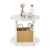 Furinno Turn-N-Tube Simple Design 2-Tier Round Wooden Small Coffee Table, Marble White Furinno