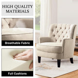 Hevaotry Velvet Upholstered Wingback Chair, 34.5”H Comfy Tufted Button Accent Chair, American Retro Barrel Chair, Contemporary Nailhead Armchair for Living Room, Bedroom, Reception Room, Beige Hevaotry
