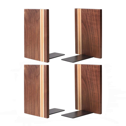 Muso Wood Artist Bookends, Decorative Bookshelf Book Ends Heavy Duty Bookends Desktop Organize Books Wooden Book Ends for Home Office Kitchen 6"x4" Walnut 4pcs