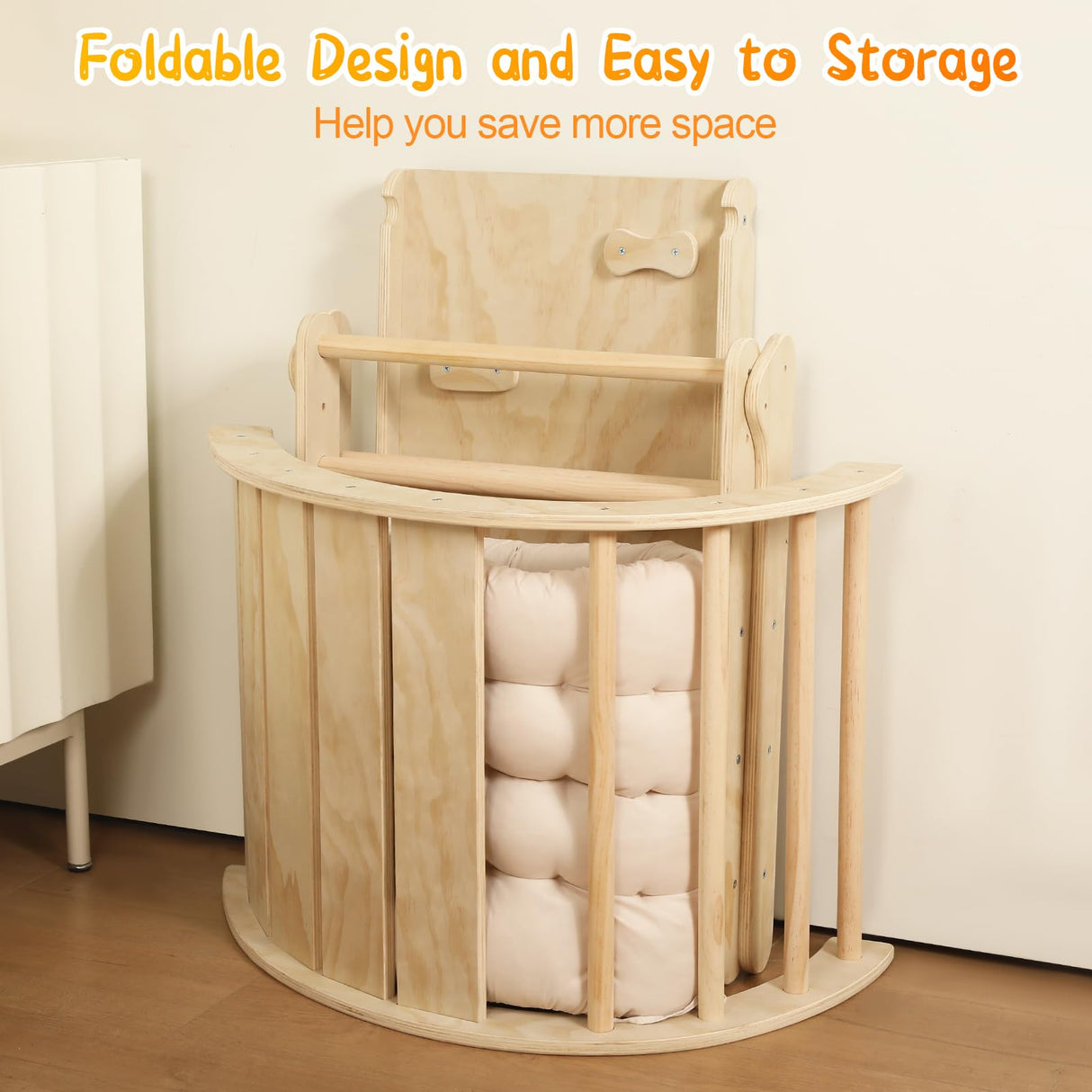 Pikler Triangle Set with Cushion, 7 in 1 Toddler Climbing Toys Indoor, Montessori Foldable Climbing Set, Wooden Climbing Toys for Toddlers 1-3 Inside with Ramp, Arch and Ladder (Nature Wood) Yopnoyik