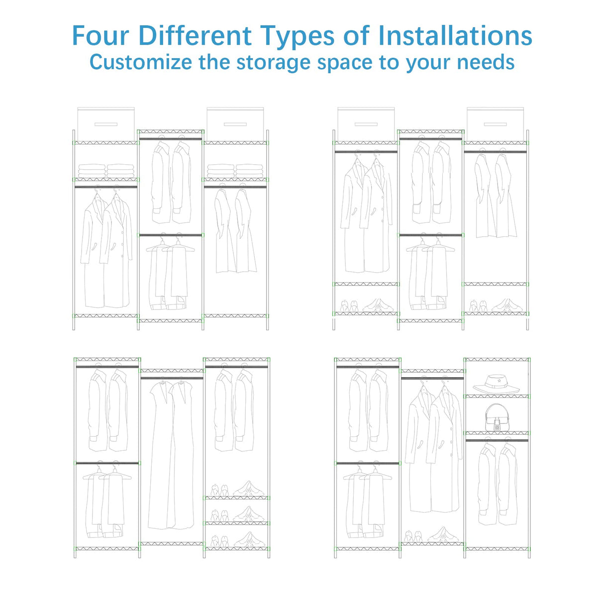 VIPEK V5 Portable Closet Wardrobe Heavy Duty Clothes Rack, Freestanding Clothing Rack with 4 Hang Rods & 8 Shelves, Adjustable Closet Rack, 68.9" L x 15.7" W x 76.4" H, Max Load 890LBS, Black VIPEK