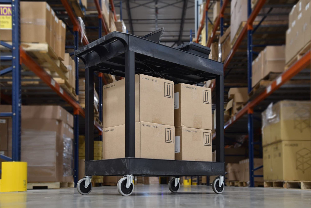 Luxor 32" x 18" Tub Storage Cart 2 Shelves - Black, (EC11-B) Luxor