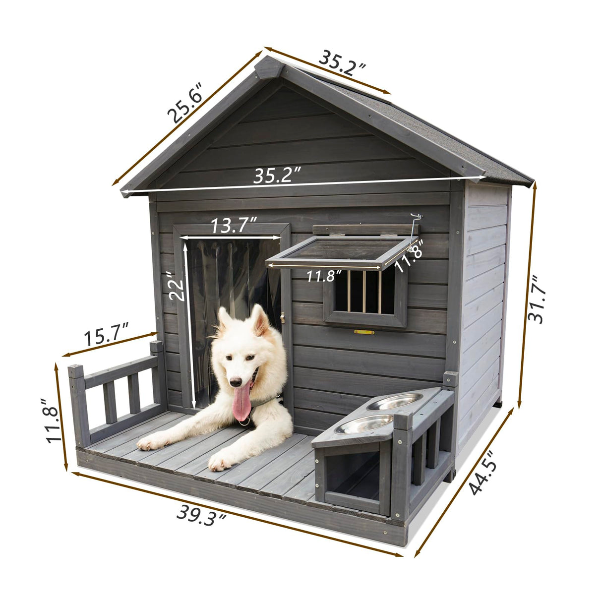 ZMAD Outdoor Dog House Style, Wooden pet Kennel, Asphalt roof, Front Door, Side Windows, Small/Medium/Large Dog Porch (ZMAD-09, Large) ZMAD