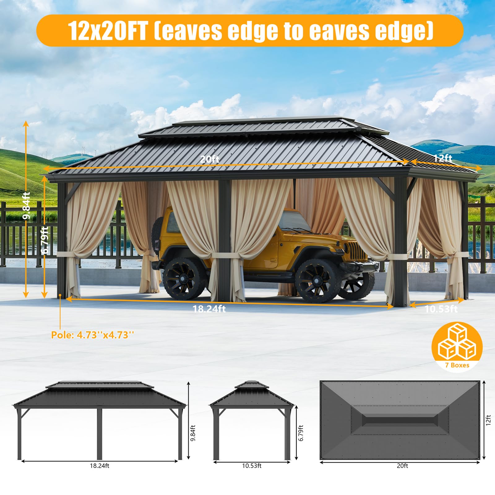 HOTEEL 12x20ft Hardtop Gazebo Heavy Duty Gazebo with Galvanized Steel Double Roof, Permanent Gazebo with Netting and Curtains, Aluminum Frame Outdoor Gazebo for Patio, Backyard, Deck and Lawn - WoodArtSupply