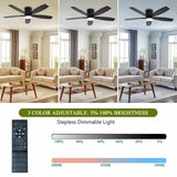Ayaoty Ceiling Fans with Lights, 52" Low Profile Indoor Ceiling Fan with Light and Remote Control, Dimmable, Noiseless, Reversible, Black Ceiling Fan for Bedroom, Indoor/Outdoor Use Ayaoty
