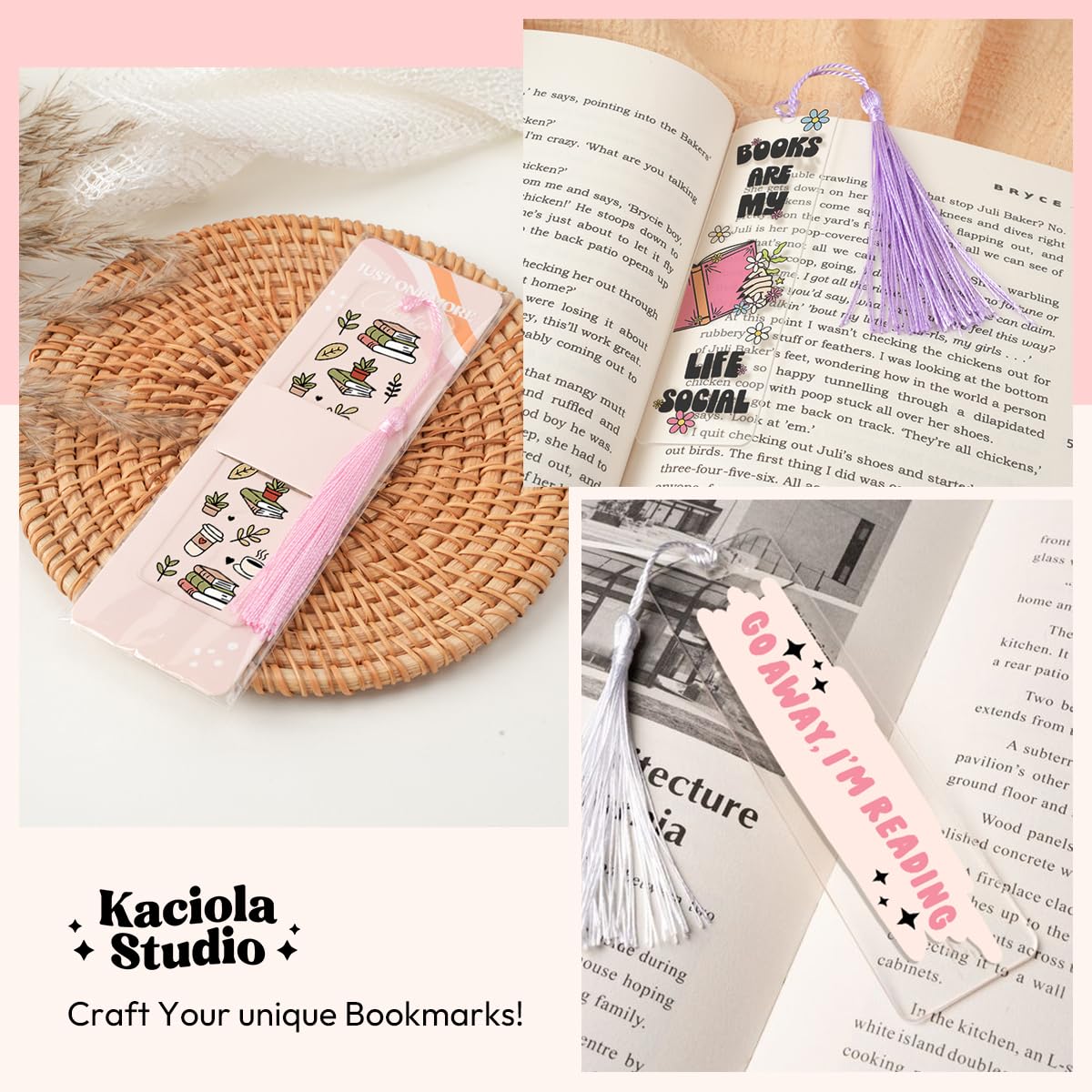 48PCS Bookmark Making Kit, 24 Acrylic Bookmark Blanks with 24Pcs Tassels, 24UV Stickers about Booklover Theme, DIY Blank Bookmarks Waterproof UV DTF Transfers Stickers for Clear Bookmarks DIY Projects Kaciola