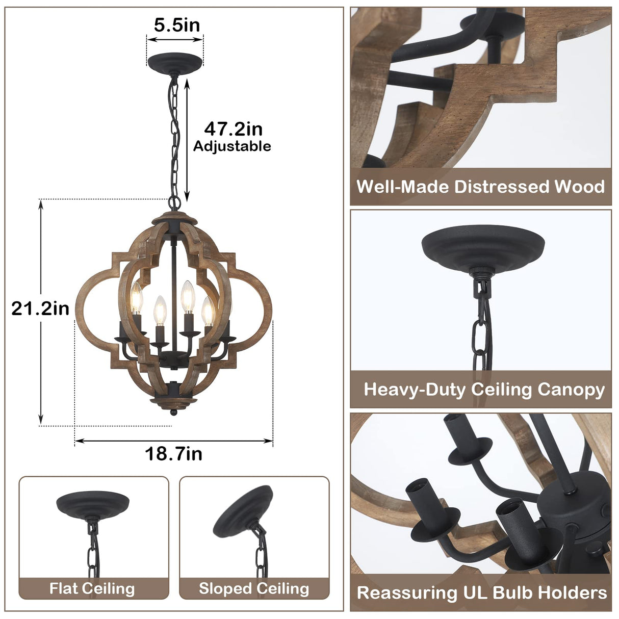 Eayaya Farmhouse Chandeliers for Dining Room, 6-Light Rustic Dining Room Light Fixture Over Table, Wood Black Hanging Pendant Lights Kitchen Island, Boho Chandelier for Bedrooms Entryway Living Room Eayaya