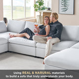 PaPaJet 114-Inch Cloud Sectional Sofa, Oversized Down-Filled Modular Couch, 4-Seater L-Shaped Sofa with Chaise and Ottoman, White Linen Cloud Couch for Living Room PaPaJet