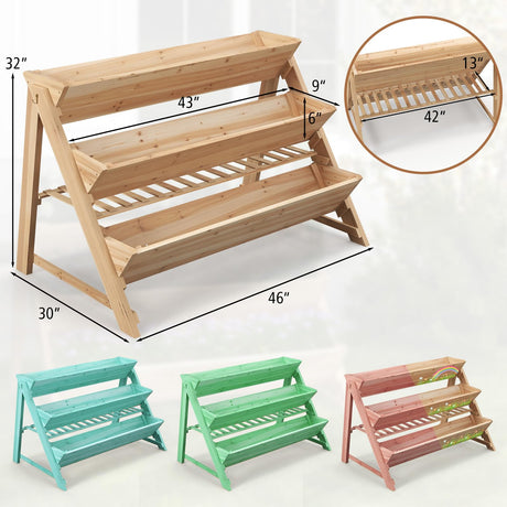 Toolsempire 3 Tiers Raised Garden Bed, Wooden Garden Bed Elevated Garden Planter with Storage Shelf, Bed Liner & 2 Hanging Hooks, Fir Wood Vertical Garden Bed for Patio, Yard, Balcony & Deck Toolsempire