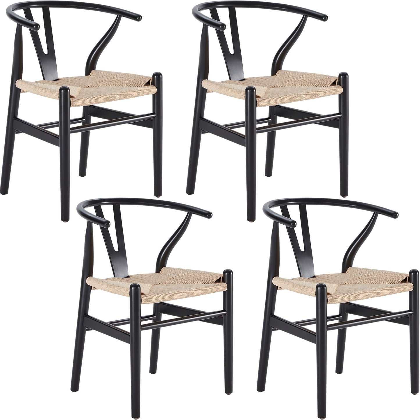 STARY Wood Wishbone Dining Room Chairs Mid Century Modern Wooden for Your Beach House, Fully Assembled, Black - Set of 4 - WoodArtSupply