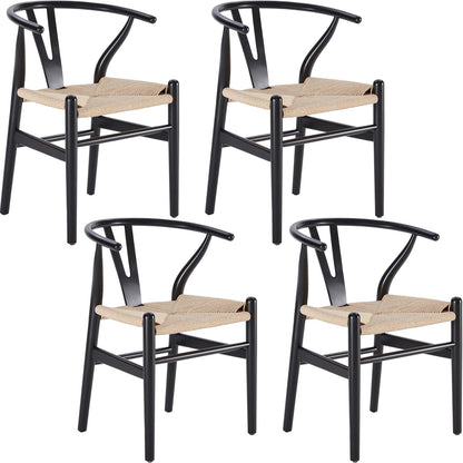 STARY Wood Wishbone Dining Room Chairs Mid Century Modern Wooden for Your Beach House, Fully Assembled, Black - Set of 4 - WoodArtSupply