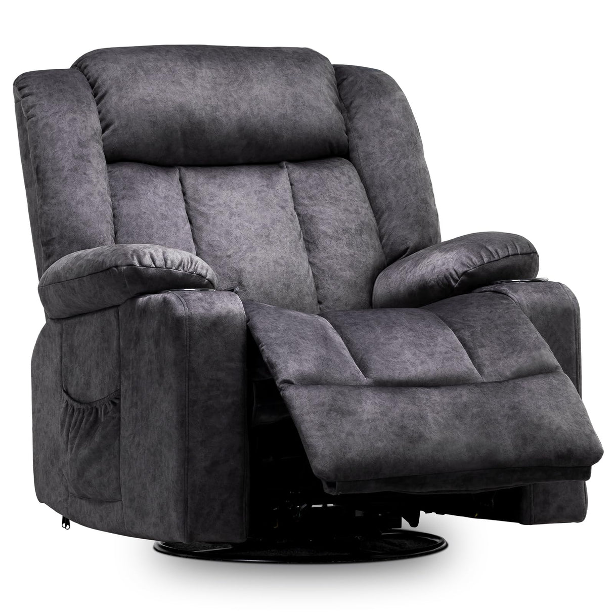 COMHOMA Recliner Chair,360° Swivel Rocker Glider Recliners with Cup Holders, Upholstered Fabric Rocking Chair for Adults,Manual Reclining Single Sofa for Living Room,Gray COMHOMA