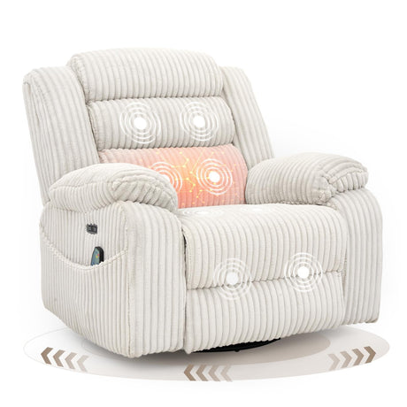 SINCRUMI Power Swivel Rocker Recliner Chair for Adults with Massage and Heat, USB and Type-C Charging Port, Infinite Position, Electric Glider Rocking Chairs for Living Room, Nursery, Pale Grey SINCRUMI