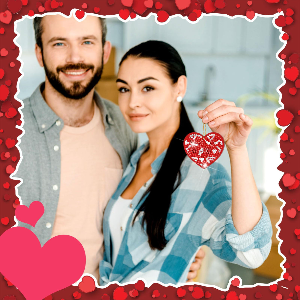 WILLBOND 30 Pcs Double Sided Diamond Art Keychain Ornaments DIY Diamond Painting Keychain Kits for Adults Key Ring Art Pendant Decor (Pink Heart) WILLBOND