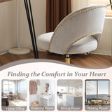 VINGLI Modern Velvet Small Office Chair,Cute Desk Chair with Wheels,Gold Base/Studs, Comfy Armless Swivel Vanity Task Chair for Women/Girl/Kids, Nail Tech Chair for Bedroom,Small Space,Grey VINGLI