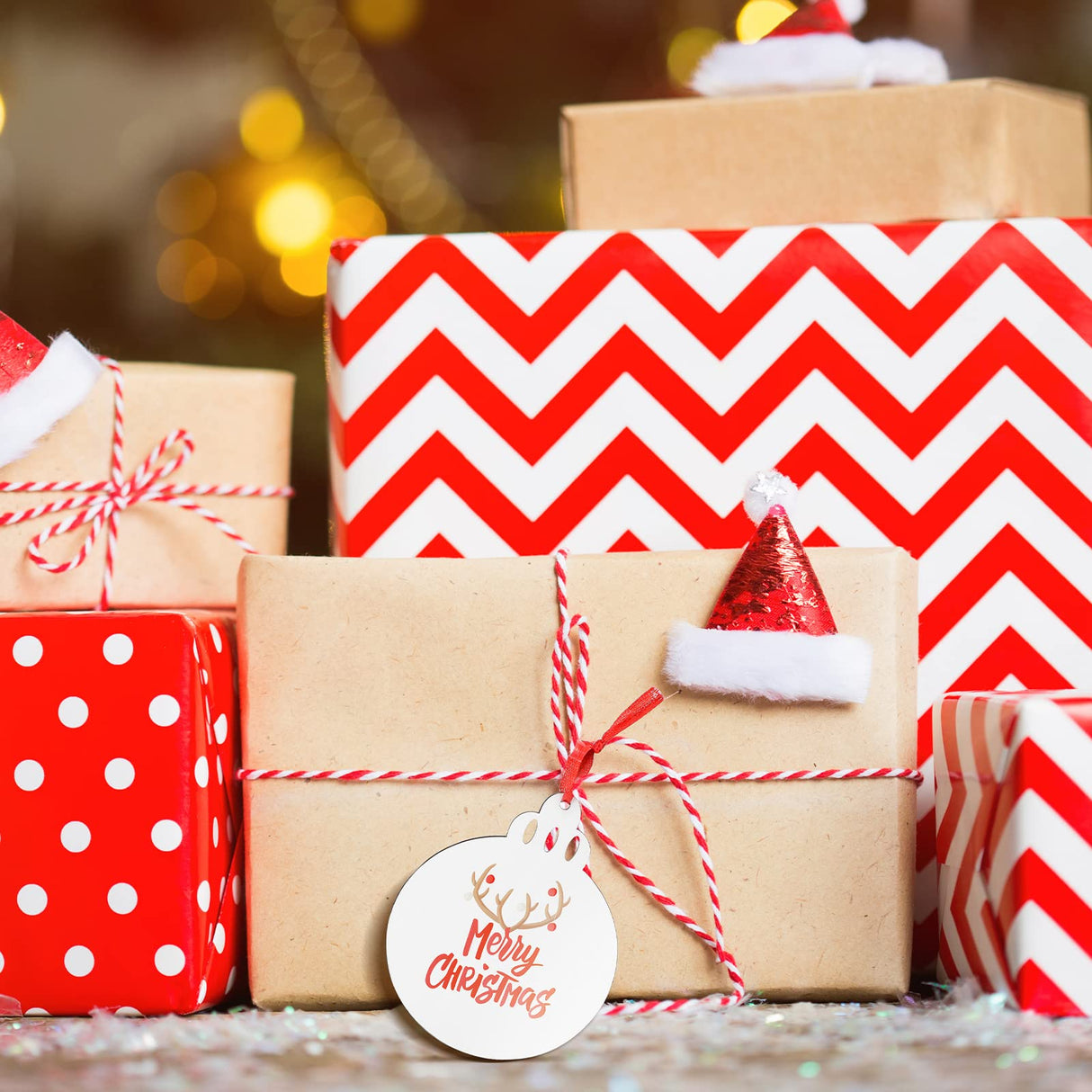 Jetec Christmas Sublimation Blank Pendants Double Side MDF Personalized Blank Bulk Heat Transfer Blank Hanging Pendant White Sublimation Ornament with Red Ribbon for DIY (72 Pcs,3.5 x 2.9 x 0.1 Inch) Jetec