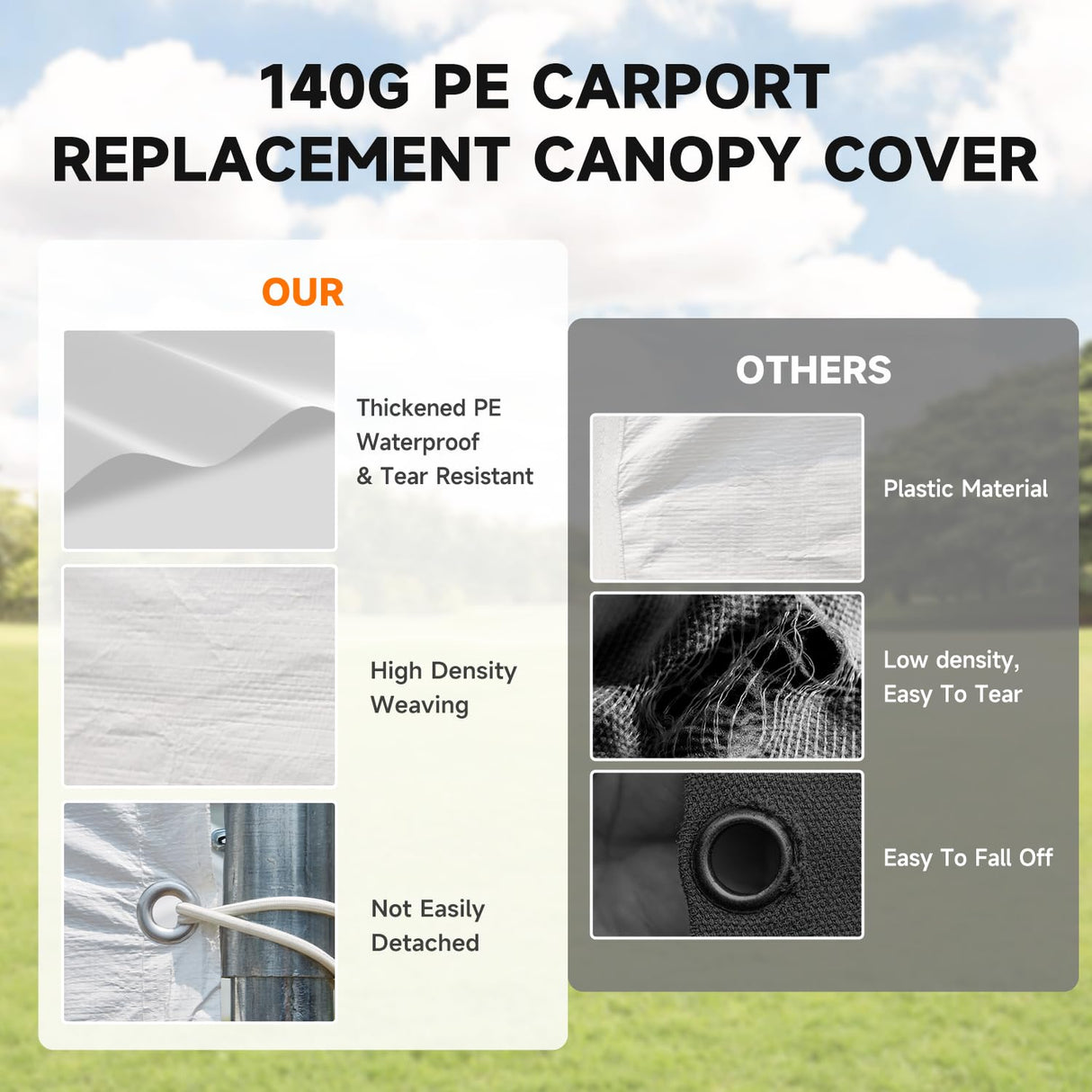 MELLCOM 10 x 20ft Carport Replacement Canopy Cover Side Wall with Window,Garage Tent Shelter Waterproof & UV Protected,White (Top and Frame Not Included) MELLCOM