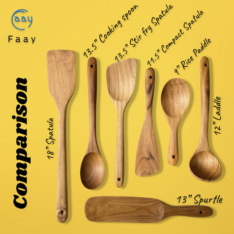 FAAY 18" Teak Long Wooden Spatula, Heavy Duty Stir Paddle for Cooking in Big Pot, Canning, Handcrafted from High Moist Resistance Teak, Wooden Spoon Flat for Brewing, Grill, Mixing, Stirring, Decor FAAY