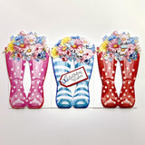 Katy Sue Wonderful Wellington Boots (Rubber Boots) Card Making Kit. 8 Shaped Cards, 2 Sheets of Die Cut Decoupage, 8 Envelopes, Adhesive Pads, & Instructions. for Card Making Supplies & Papercrafting Katy Sue