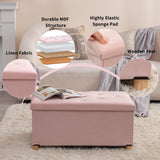 BRIAN & DANY 30 Inches Folding Storage Ottoman Bench, Ottoman with Storage for Living Room, with Wooden Feet and Lid, Pink BRIAN & DANY
