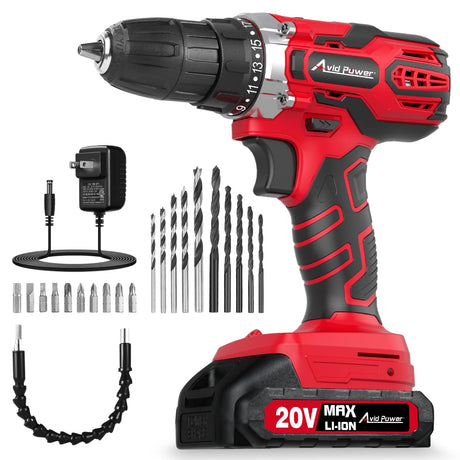 AVID POWER 20V MAX Power Drill Kit, Cordless Drill Set with Battery and Charger, 2 Variable Speed, 3/8-Inch Keyless Chuck, 19 Position and 22pcs Bits AVID POWER